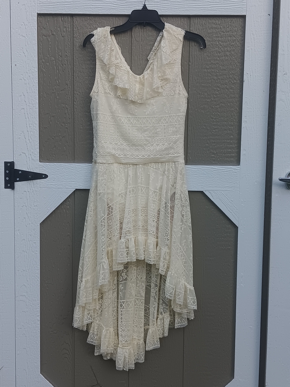 Weissman Cream Lace High-Low Ruffle Dancewear Dress Size LA